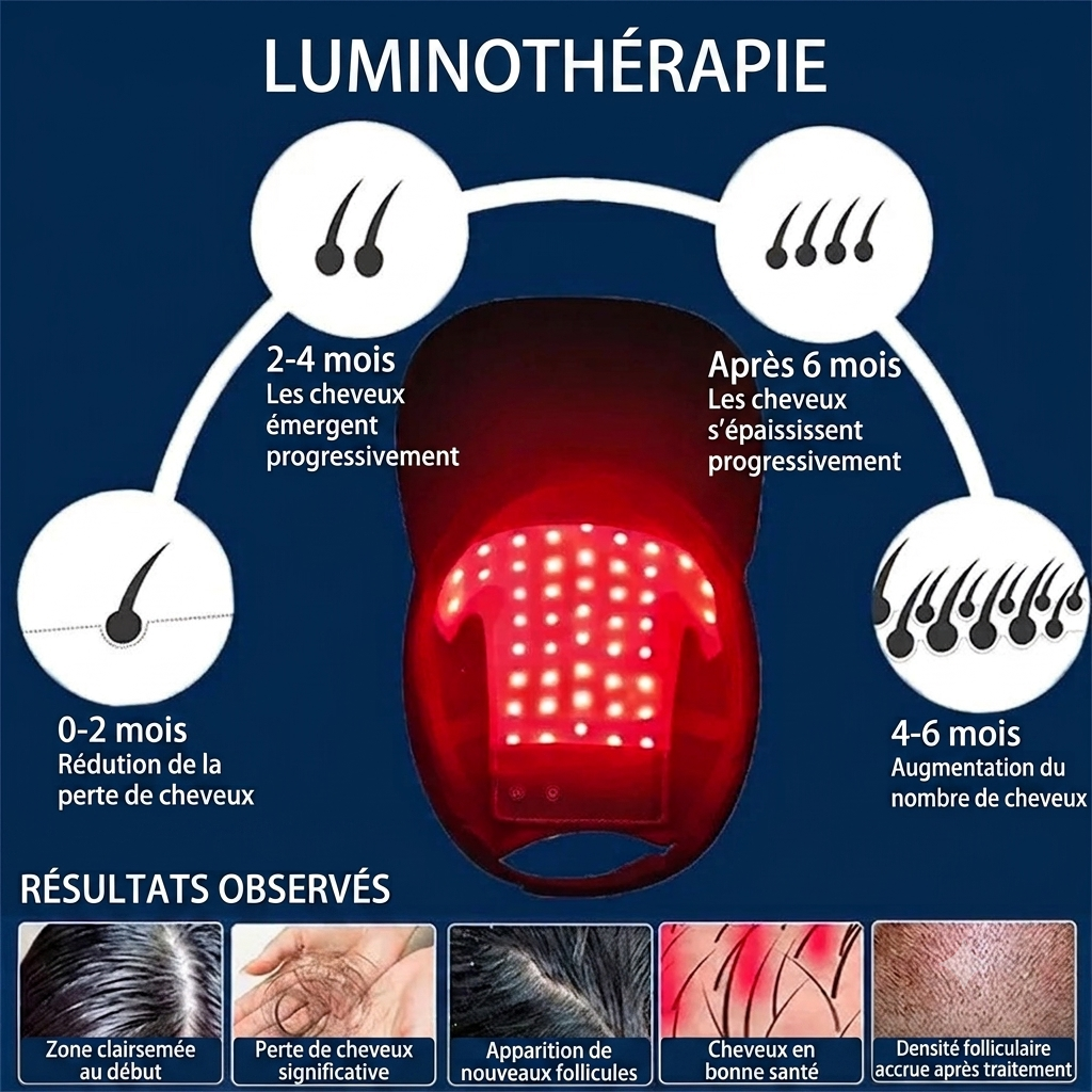 Casquette luminothérapie accélération de croissance cheveux anti-calvie