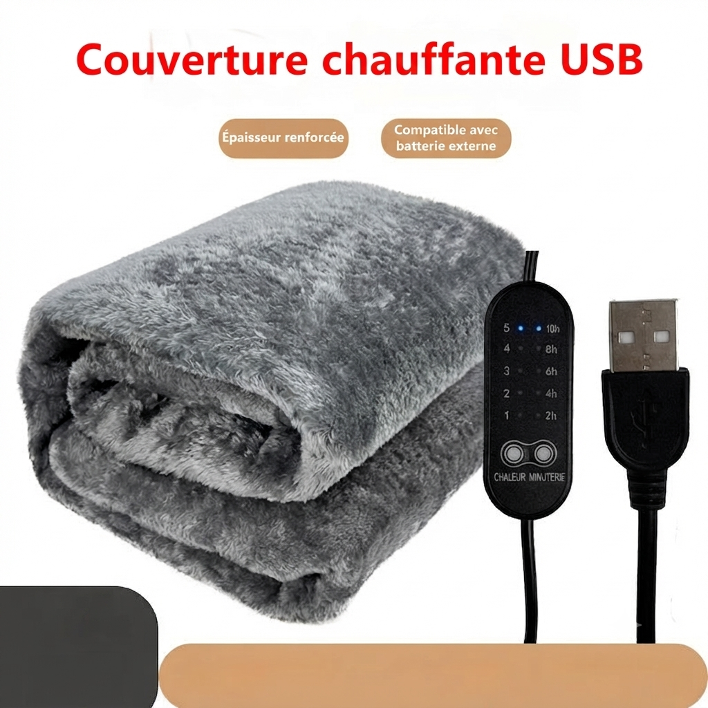 Couverture plaide chauffant/chauffante pour voiture ou maison - prise allume cigare