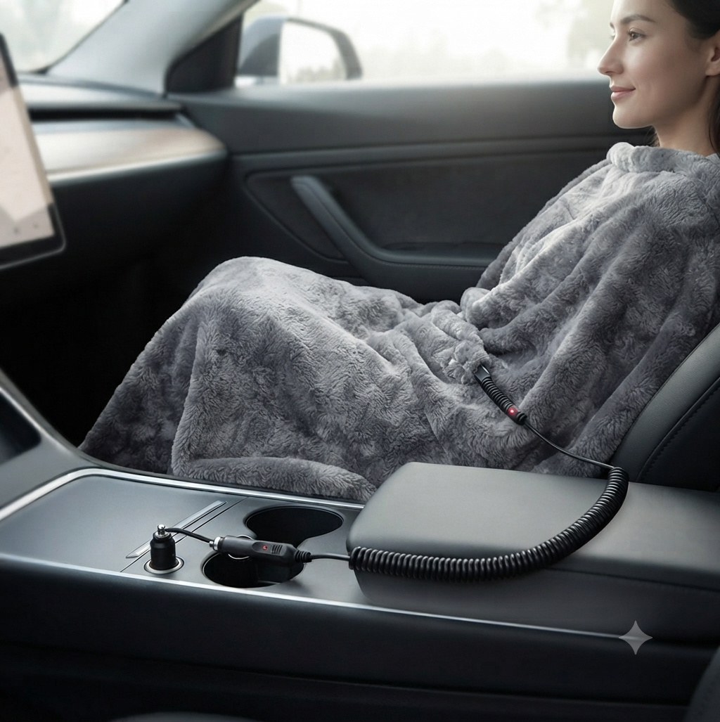 Couverture plaide chauffant/chauffante pour voiture ou maison - prise allume cigare