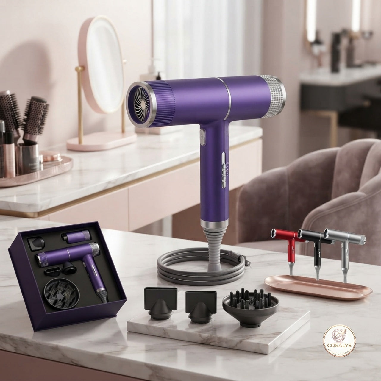 Sèche-cheveux ionique haute vitesse réglable - ionique - 3 embouts 1200W