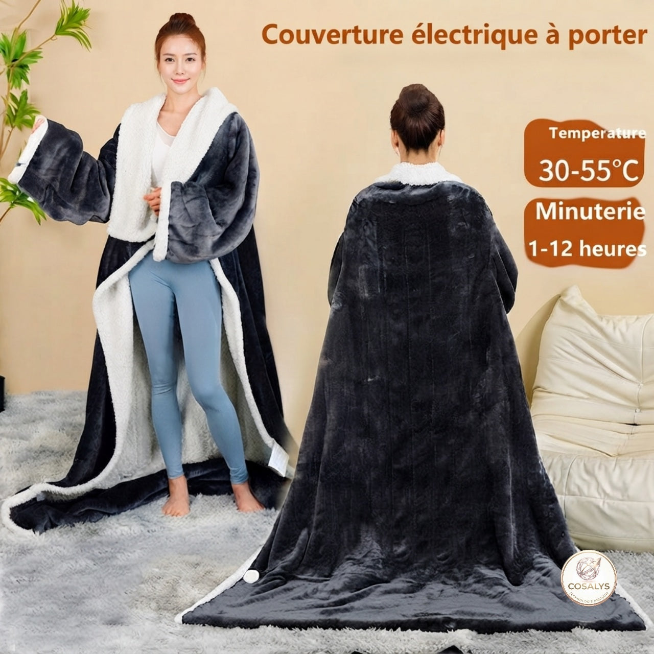 Peignoir plaide ouverture chauffant/chauffante