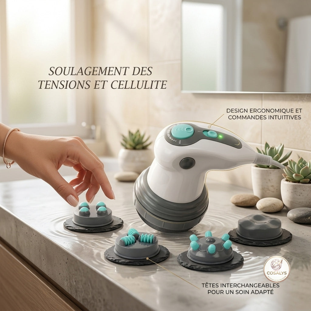 Appareil massage anti-cellulite électrique multifonction - 4 têtes interchangeables