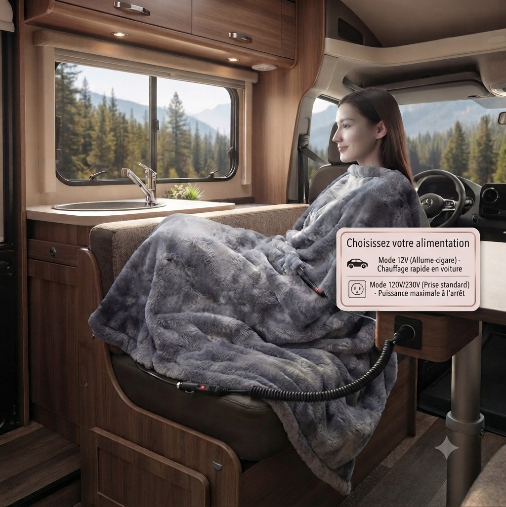 Couverture plaide chauffant/chauffante pour voiture ou maison - prise allume cigare