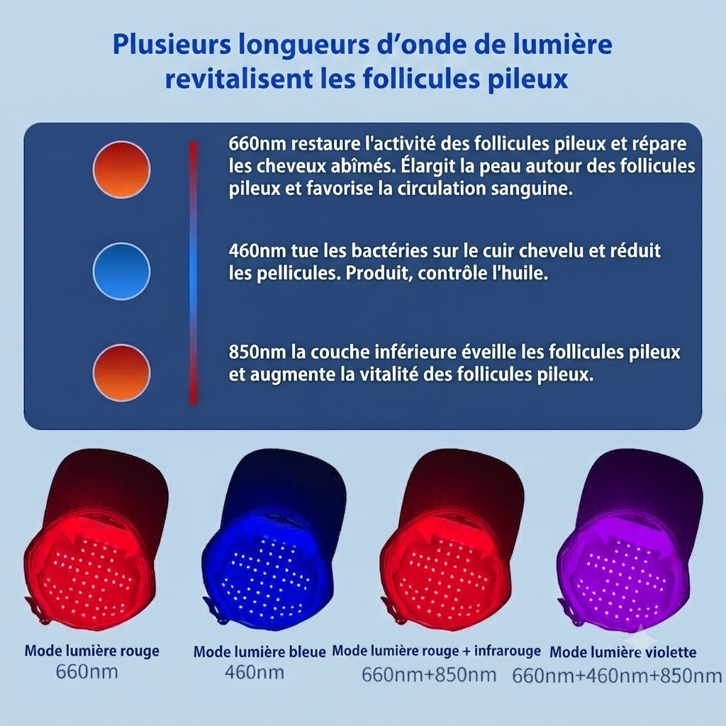 Casquette luminothérapie accélération de croissance cheveux anti-calvie