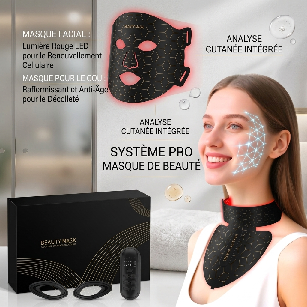 Masque luminothérapie LED visage-cou-décolleté - détente, anti-age, anti tache brune professionnel